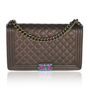 Chanel Bronze Purple Iridescent Quilted Goatskin New Medium Boy Bag